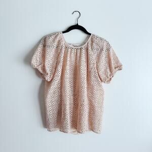 J. Crew Tan Eyelet V Back Puff Sleeve Blouse - Size 12
